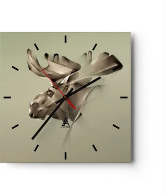 Produktbild von Wanduhr - Quadrat - Glasuhr - Elch Abstraktion - 30x30cm - Schleichendes Uhrwerk - Lautlos - zum Aufhängen bereit - Dekoration Modern - Wanddekoration aus Glas - C3AC30x30-3840