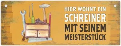 Produktbild von Metallschild mit Spruch: Hier wohnt ein Schreiner - mit ... Schild Türschild