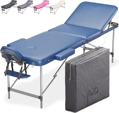 Image de Table de massage en aluminium - Lit de massage pliable - Pour physiothérapie et relaxation - Modèle léger à 3 zones - 195 x 70 cm - Bleu