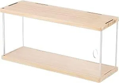 Zdjęcie produktu dla Pojemnik z akrylu, 31x10x14 cm, z drewnianą podstawą - idealny do prezentacji kolekcjonerskich przedmiotów, biżuterii i dekoracji