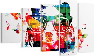 Produktbild von Bild auf Leinwand - Leinwandbild - Bär Gläser Grizzly hipster - 100x60cm - Wand Bild - Wanddeko - Leinwanddruck - Bilder - Kunstdruck - Wanddekoration - Leinwand bilder - Wandkunst - EG100x60-3090