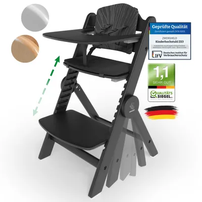 Produktbild von ZWERGHELD® Premium Baby Hochstuhl ZS3 Set - mitwachsend & klappbar - Kinderhochstuhl (Pearl-Black)