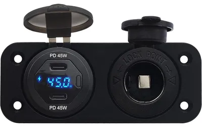 Produktbild von ProRide 12V USB-C Einbau-Ladegerät 2 Anschlüsse 45W QC3.0 mit Voltmeter