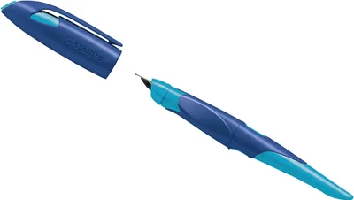 Image de Stylo plume ergonomique pour droitiers avec plume A pour débutants - STABILO EASYbirdy en bleu nuit/azur - Stylo simple - cartouche incluse