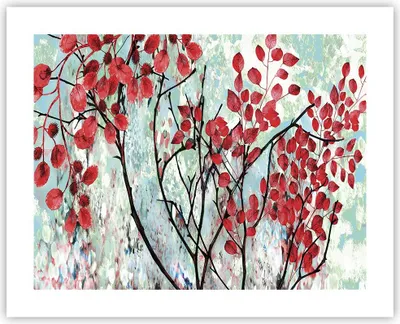 Produktbild von Poster - Poster ohne Rahmen - Rot Blätter Zweige - 50x40 cm - Wand Bild - Wanddeko - Wandbilder - Kunstposter - Wandposter - Bilder - Kunstdruck - Wanddekoration - Wandbild - P2XAA50x40-4508