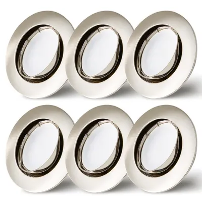 Image de Lot de 6 spots encastrables en fer brossé, Ø 68 mm, avec module LED 5 watts, 400 lumens, blanc chaud 2700 K, ultra-plats (30 mm), orientables