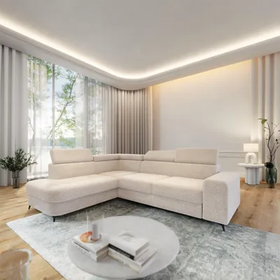 Produktbild von Masseno Ecksofa ALVORO L-S mit Schlaffunktion L-Form, Sofa mit Bettkasten, Wohnzimmersofa, Couch, Soffa, Bettsofa, Couchgarnitur- Creme, QUELLE 02