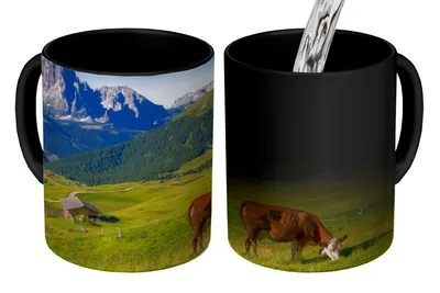 Obrázek produktu pro MuchoWow® Kouzelný pohár Kráva - Hora - Alpy 350 ml Barva měnící se pohár Dárkový nápad - foto hrnek