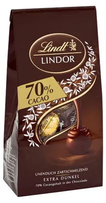 Lindt Lindor Dark 70 Prozent mit Edelbitter-Schokolade Packung 100g