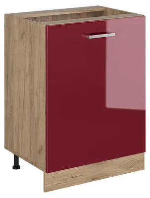 Imagen del producto de Mueble bajo de cocina Vicco R-Line Rojo de alto brillo/Roble dorado 60 cm con 1 puerta sin encimera, Model 72186