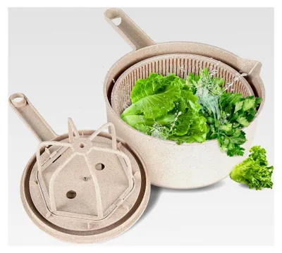Produktbild von Salatschleuder für Obst und Gemüse, manuelles Küchengerät in Beige