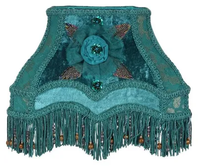 Image de Abat-jour rectangulaire de style victorien, 22 cm, couleur pétrole, en tissu