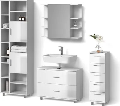 Immagine prodotto di Set di mobili da bagno Livinity Eisak Bianco lucido 4 parti, Model 53071