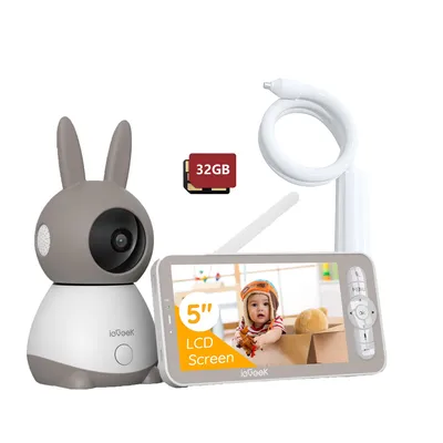 Obrázek produktu pro dětská chůvička 2K s kamerou PTZ 355°, automatické sledování 5", detekce zvuku pláče, měření teploty a vlhkosti, držák na kameru, 32G