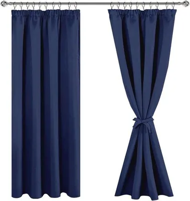 Productafbeelding van Donkerblauwe Verduisteringsgordijnen met Plooiband - Thermische Kamerverduistering - Set van 2 - 140 x 200 cm