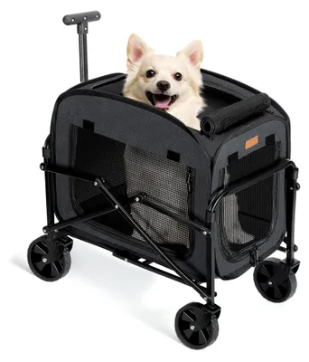 Produktbild von Hundetransporter mit Rädern für Hunde und Katzen bis 18 kg, Haustierkutsche mit großen All-Terrain-Rädern (Schwarz)