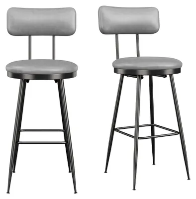 Image de Tabourets de bar - Lot de 2 - Similicuir - Avec dossier - Repose-pieds - Style moderne - 38 x 38 x 85,5 cm - Gris
