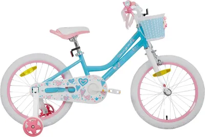 Imagen del producto de Bicicleta infantil para niñas de 18 pulgadas (45 cm) – Con ruedines, cesta, freno de mano y pata de cabra – Azul