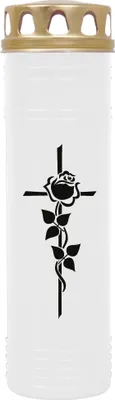 Produktbild von Grabkerze Weiß, Brenndauer: 170 Stunden ( 7 Tage ), Motiv: Rose Kreuz