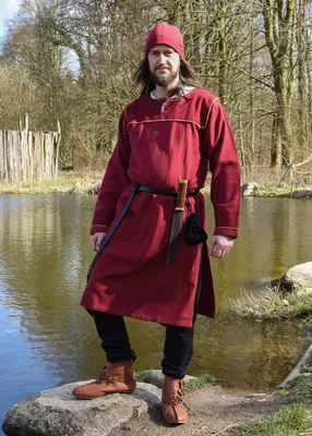 Produktbild von Wikinger Tunika Ove mit Fischgrätmuster, weinrot - Mittelalter LARP Mittelalerkleidung Herren Kostüme Größe: XL