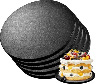 Immagine prodotto di 5 piatti rotondi per torte da 13 mm - 25 cm, neri, riutilizzabili, in cartone