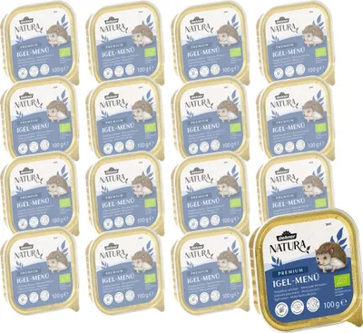 Produktbild von Dehner Natura Premium Igelfutter, Igel-Menü, Alleinfutter für Igel, Nassfutter proteinreich / artgerecht, im Vorratspack, 16 x 100 g (1.6 kg)