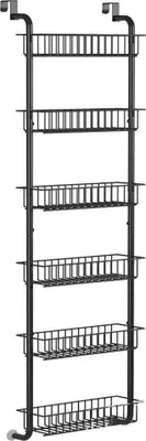 Immagine prodotto di Organizer da porta per dispensa - Scaffale per spezie da montare sopra la porta o a parete - 6 cestelli - Acciaio per carichi pesanti - Antiruggine - Nero