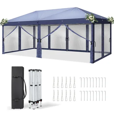 Produktbild von LEADZM 3x 6m Faltpavillon, Pop Up Pavillon mit 6 Seitenwänden, wasserdicht, UV-Schutz,Gartenpavillon Partyzelt ,blau