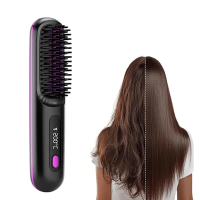 Produktbild von Haarglättbürste Stylingbürste für kurze Haare kabellos Haarglätter Bürste tragbare Haarbürste elektrisch für unterwegs, wiederaufladbar