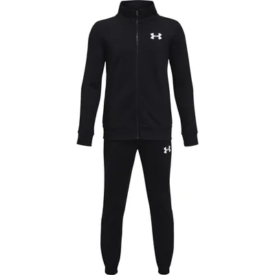 A black tracksuit is displayed against a white background.
