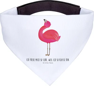 Produktbild von Mr. & Mrs. Panda Dreieckstuch Flamingo Stolz - Weiß - Geschenk, Bandana Hund, Hunde Schal, Halstuch Für, Rosa, Selbstliebe, Freundin, Mama, glücklich