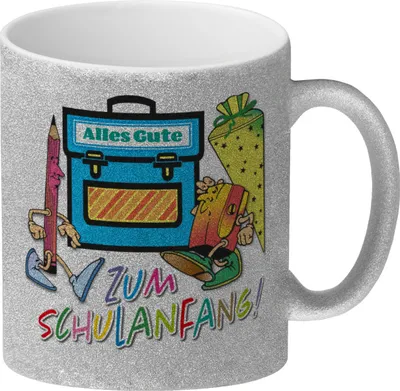 Produktbild von Zum Schulanfang Alles Gute Glitzer-Kaffeebecher in weiß