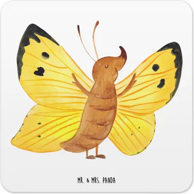 Produktbild von Mr. & Mrs. Panda Untersetzer für Gläser Schmetterling Zitronenfalter 6er Set - Weiß - Geschenk, Lustige Sprüche, Coaster, Glas-Untersetzer, Fakt, Eckig, Selbstliebe