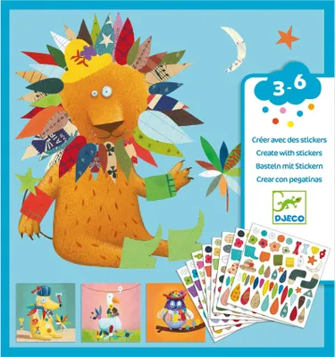 Produktbild von Djeco Kreativ Set Sticker Create animals mit 4 Vorlagen tierischen Aufklebern