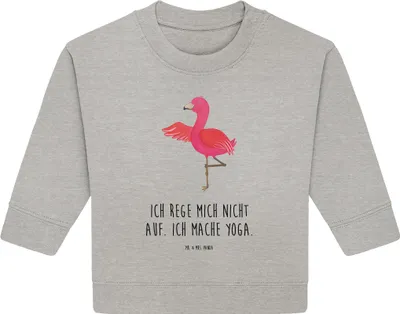 Produktbild von Mr. & Mrs. Panda Organic Baby Pullover Flamingo Yoga 6. - 12. Monat - Heather Grey - Geschenk, Baum, Namaste, Aufgeregt, Yogi, Rosa, Achtsamkeit, Bullover