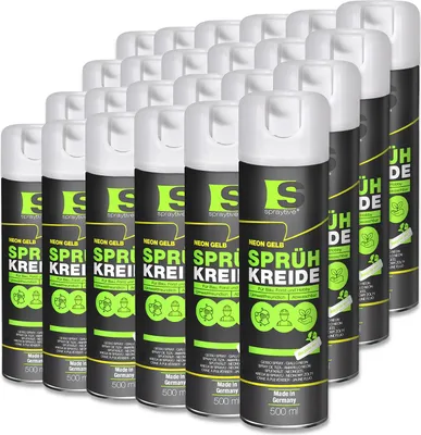 Produktbild von Spraytive 24x 500ml Sprühkreide neon-gelb - Abwaschbare leuchtende Kreidefarbe, Outdoor Kreidespray, Bodenmarkierung, Temporäres Markierungsspray