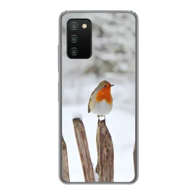 Produktbild von MuchoWow® Handyhülle Schutzhülle Hülle für Samsung Galaxy A03s Vogel - Zaun - Schnee Silikon Softcase Handy Hülle - Schutz