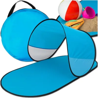 Produktbild von Strandmuschel Pop-Up Automatik – UV 50+ Sonnenschutz – Strandzelt Ultraleicht – Inkl. 4 Heringe & Tragetasche – Blau