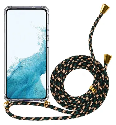 Produktbild von Conie Schutzhülle mit Handykette für Samsung Galaxy A7 2018 Silikon Band Case Schnur Cover TPU Hülle in Transparent / Gold / Camouflage Grün
