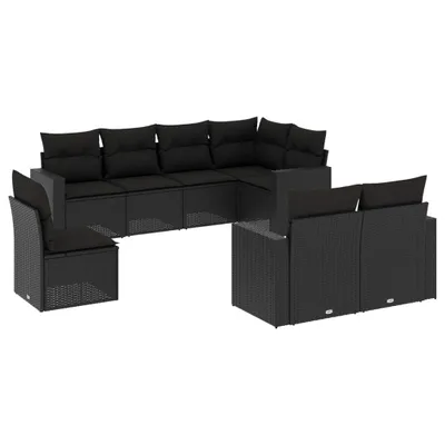 Produktbild von 8-tlg. Garten-Sofagarnitur mit Kissen Schwarz Poly Rattan