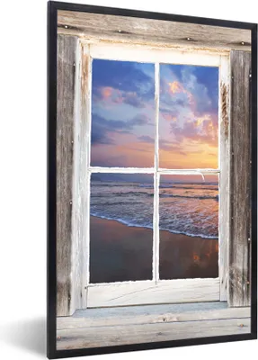 Produktbild von MuchoWow® Gerahmtes Poster Aussicht - Strand - Meer 40x60 cm - Poster mit Schwarzem Bilderrahmen Wandposter Rahmen Foto Bilder - Papierdruck - Wandbilder
