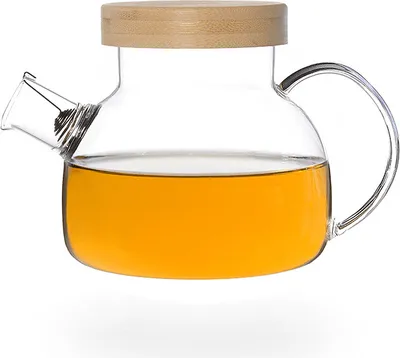 Produktbild von Kira Teekanne Glas / Glaskanne 900ml mit Tüllensieb und Bambusdeckel, Borosilikatglas