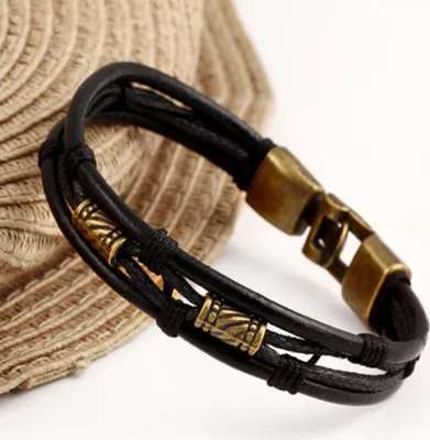 Produktbild von Herren Vintage geflochtenes Kunstleder Edelstahl Manschettenarmband Armband-#3