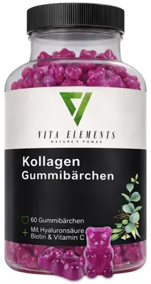 Produktbild von Vita Elements Beauty Kollagen Gummibärchen 60 Stk Collagen Biotin Haut Nahrungsergänzungsmittel, KI-generiertes Bild