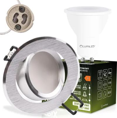 Zdjęcie produktu dla LUMILED Zestaw reflektorów wpuszczanych LED GU10 6W 3000K ciepły biały obrotowy 85mm ultra płaski aluminiowy okrągły srebrny szczotkowany 230V z gniazdem GU10 żarówka LED wpuszczana lampa sufitowa do salonu kuchnia