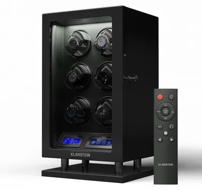 Produktbild von Klarstein Uhrenbeweger für 6 Automatikuhren, mit Acryl-Tür und Fingerabdrucksperre, weiße LEDs, 5 TPD Einstellungen, automatischer Watch Winder