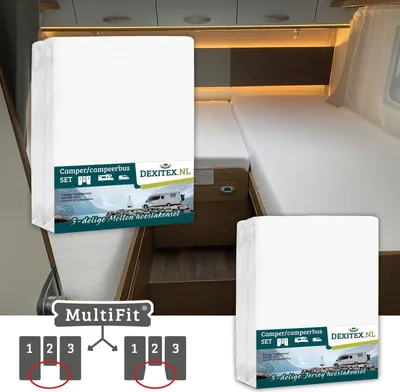 Produktbild von Dexitex Textilset Wohnmobil Heckbett mit Mittelmatratze 6er Set – 3 Spannbettlaken + 3 Molton – Weiß – Wohnwagen & Camper / Drap-housse lits jumeaux