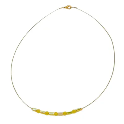 Produktbild von Kette Drahtkette mit Glasperlenröhrchen und Perle in gelb-gelb AB 40cm gelb 40 cm