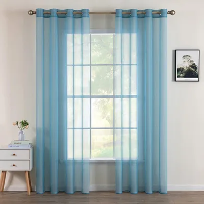 Voile-Gardinen mit Ösen, 2er-Set, 175x140 cm, Grau-Blau, Polyester