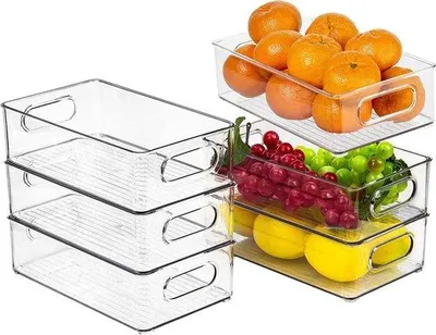 Zdjęcie produktu dla Zestaw organizerów do lodówki, 6-częściowy, wysokiej jakości, przezroczysty, z możliwością układania w stosy, bez BPA, idealny do kuchni